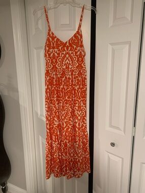 Spaghetti-Strap Orange and White Ikat Maxi Dress